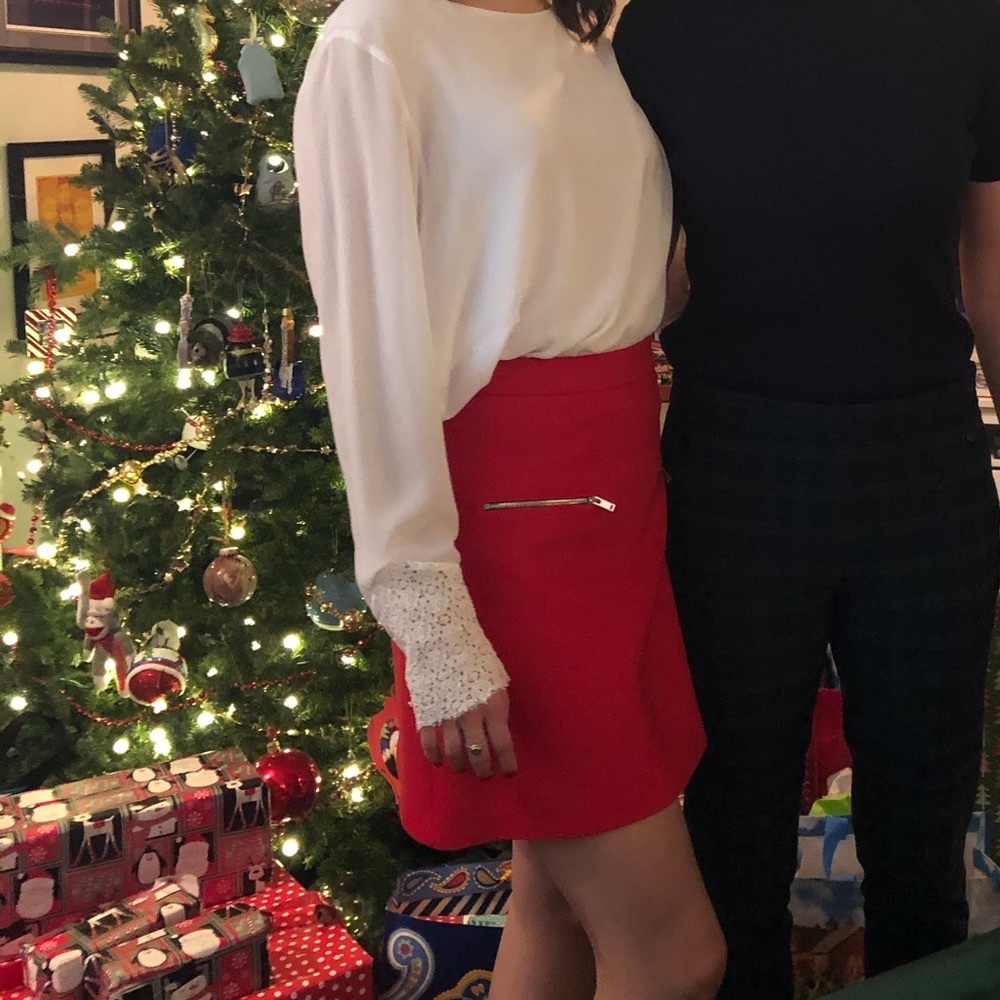 Zara Red Skirt with Faux Zippers